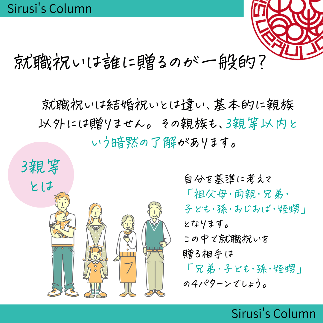 就職祝いは3親等以内の親族に贈ることが多い